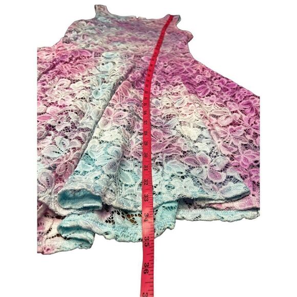 Unicorn ombré mermaid lace flower sheer tank mini dress medium be bop cover up - Picture 5 of 6